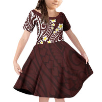 Plumeria With Oxblood Polynesian Tattoo Pattern Family Matching Off Shoulder Short Dress and Hawaiian Shirt LT05 Daughter's Dress Red - Polynesian Pride