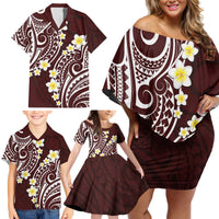 Plumeria With Oxblood Polynesian Tattoo Pattern Family Matching Off Shoulder Short Dress and Hawaiian Shirt LT05 - Polynesian Pride