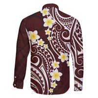 Plumeria With Oxblood Polynesian Tattoo Pattern Family Matching Off Shoulder Short Dress and Hawaiian Shirt LT05 - Polynesian Pride