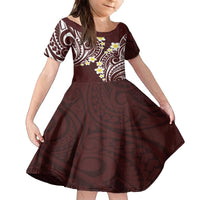 Plumeria With Oxblood Polynesian Tattoo Pattern Family Matching Puletasi and Hawaiian Shirt LT05 Daughter's Dress Red - Polynesian Pride