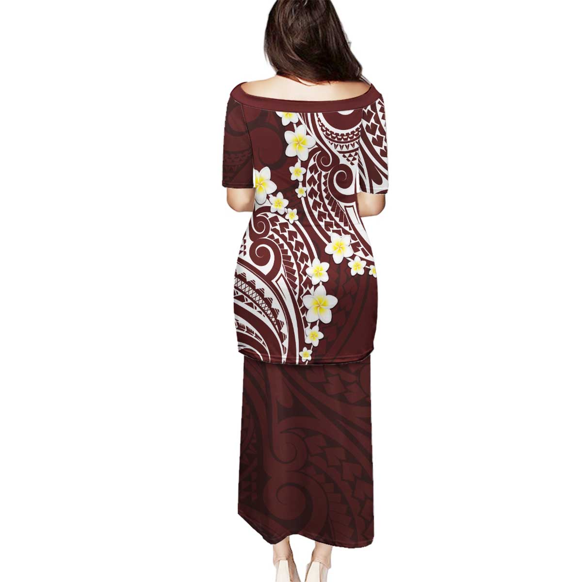 Plumeria With Oxblood Polynesian Tattoo Pattern Family Matching Puletasi and Hawaiian Shirt LT05 - Polynesian Pride