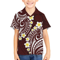 Plumeria With Oxblood Polynesian Tattoo Pattern Family Matching Puletasi and Hawaiian Shirt LT05 Son's Shirt Red - Polynesian Pride
