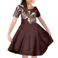 Plumeria With Oxblood Polynesian Tattoo Pattern Family Matching Short Sleeve Bodycon Dress and Hawaiian Shirt LT05 Daughter's Dress Red - Polynesian Pride
