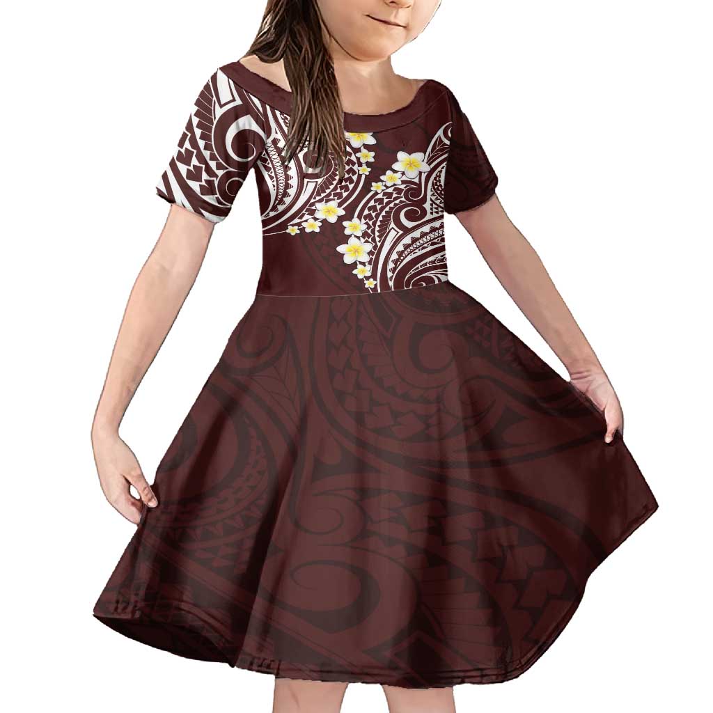 Plumeria With Oxblood Polynesian Tattoo Pattern Family Matching Summer Maxi Dress and Hawaiian Shirt LT05 Daughter's Dress Red - Polynesian Pride