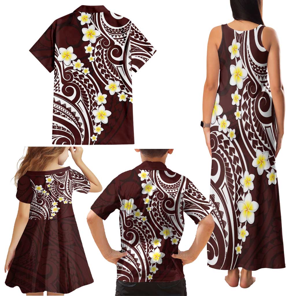 Plumeria With Oxblood Polynesian Tattoo Pattern Family Matching Tank Maxi Dress and Hawaiian Shirt LT05 - Polynesian Pride