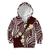 Plumeria With Oxblood Polynesian Tattoo Pattern Kid Hoodie LT05 Zip Hoodie Red - Polynesian Pride
