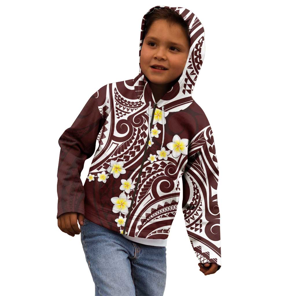 Plumeria With Oxblood Polynesian Tattoo Pattern Kid Hoodie LT05 - Polynesian Pride