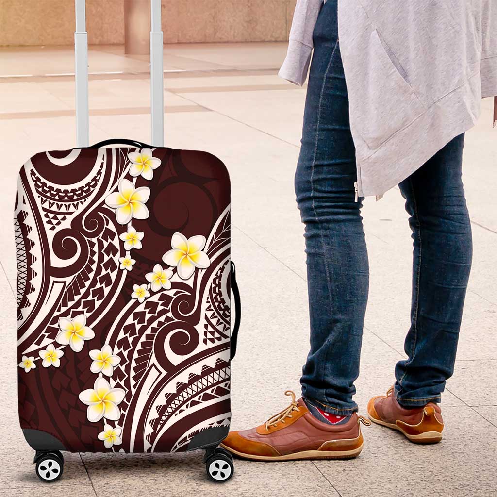 Plumeria With Oxblood Polynesian Tattoo Pattern Luggage Cover LT05 Red - Polynesian Pride