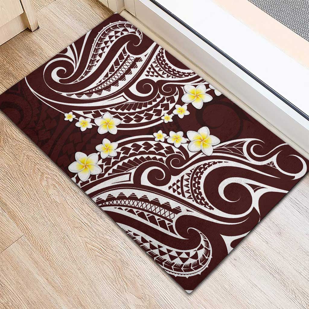Plumeria With Oxblood Polynesian Tattoo Pattern Rubber Doormat