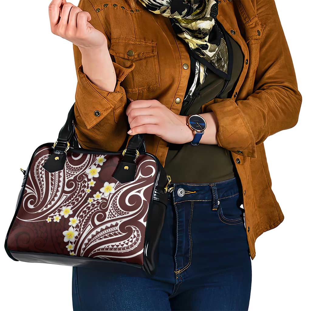 Plumeria With Oxblood Polynesian Tattoo Pattern Shoulder Handbag