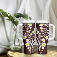 Plumeria With Oxblood Polynesian Tattoo Pattern Tumbler With Handle