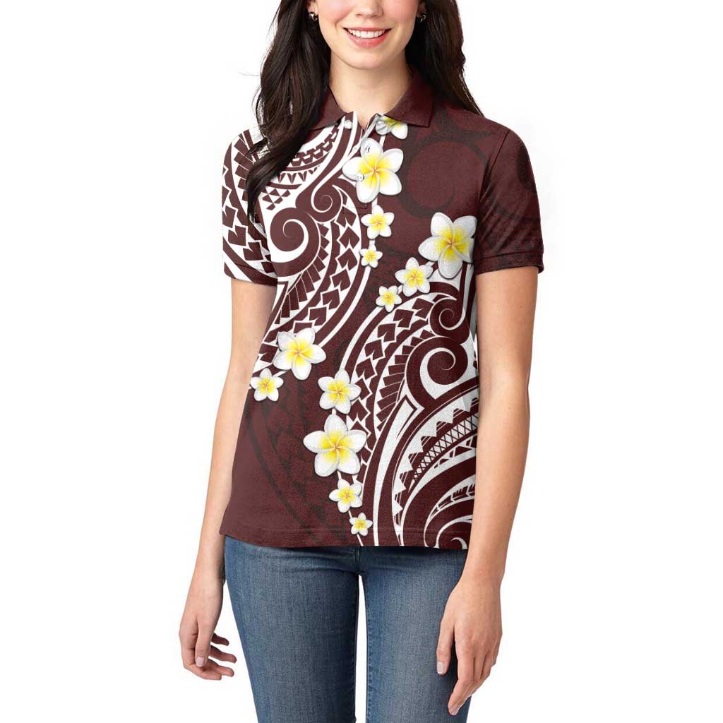 Plumeria With Oxblood Polynesian Tattoo Pattern Women Polo Shirt