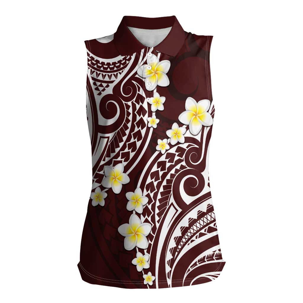 Plumeria With Oxblood Polynesian Tattoo Pattern Women Sleeveless Polo Shirt LT05 Female Red - Polynesian Pride