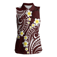 Plumeria With Oxblood Polynesian Tattoo Pattern Women Sleeveless Polo Shirt LT05 Female Red - Polynesian Pride