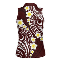 Plumeria With Oxblood Polynesian Tattoo Pattern Women Sleeveless Polo Shirt LT05 - Polynesian Pride