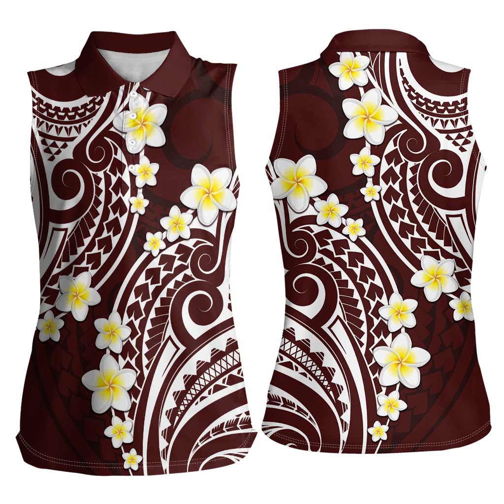 Plumeria With Oxblood Polynesian Tattoo Pattern Women Sleeveless Polo Shirt LT05 - Polynesian Pride