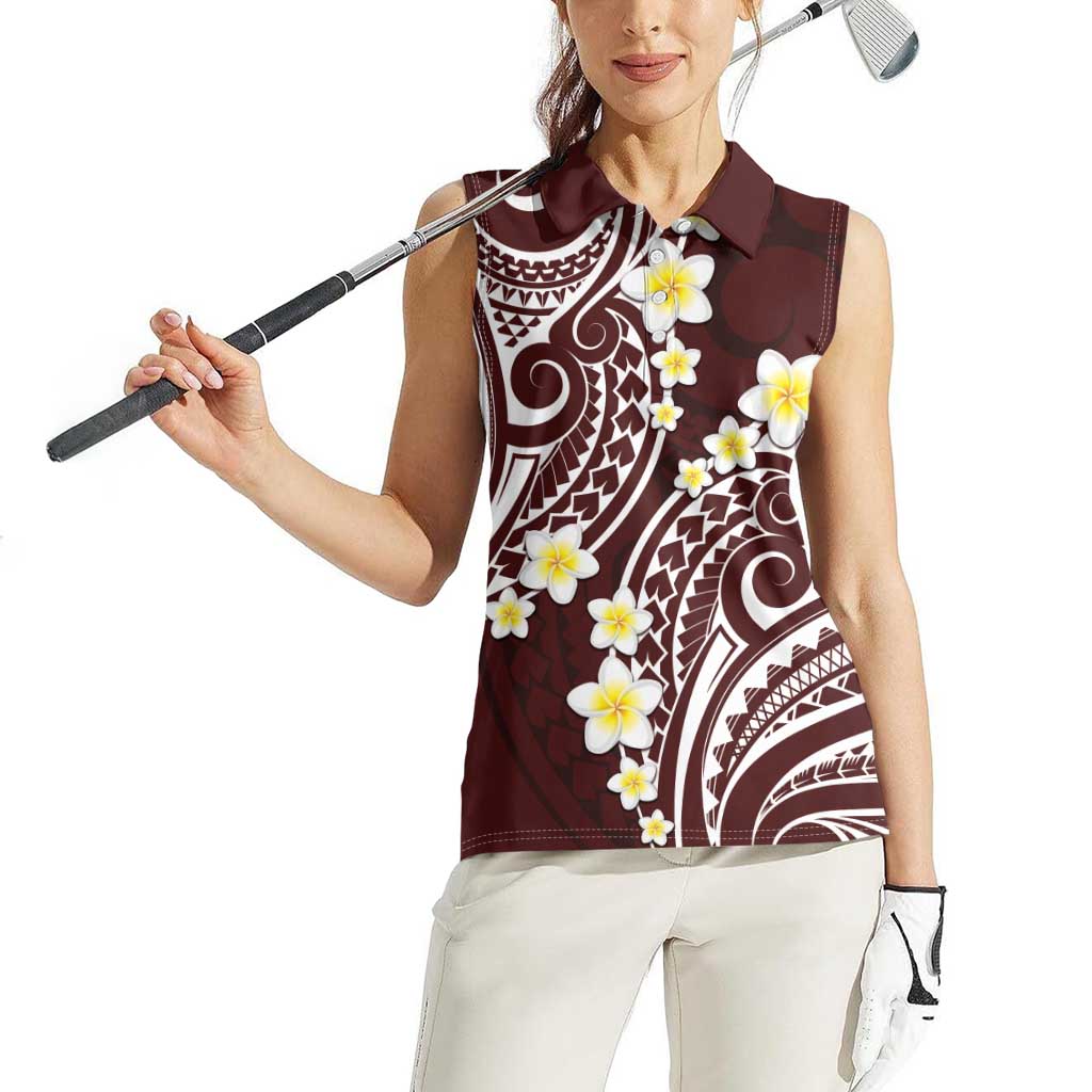 Plumeria With Oxblood Polynesian Tattoo Pattern Women Sleeveless Polo Shirt LT05 - Polynesian Pride