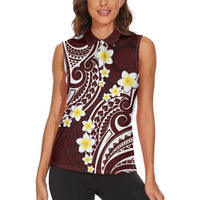 Plumeria With Oxblood Polynesian Tattoo Pattern Women Sleeveless Polo Shirt LT05 - Polynesian Pride