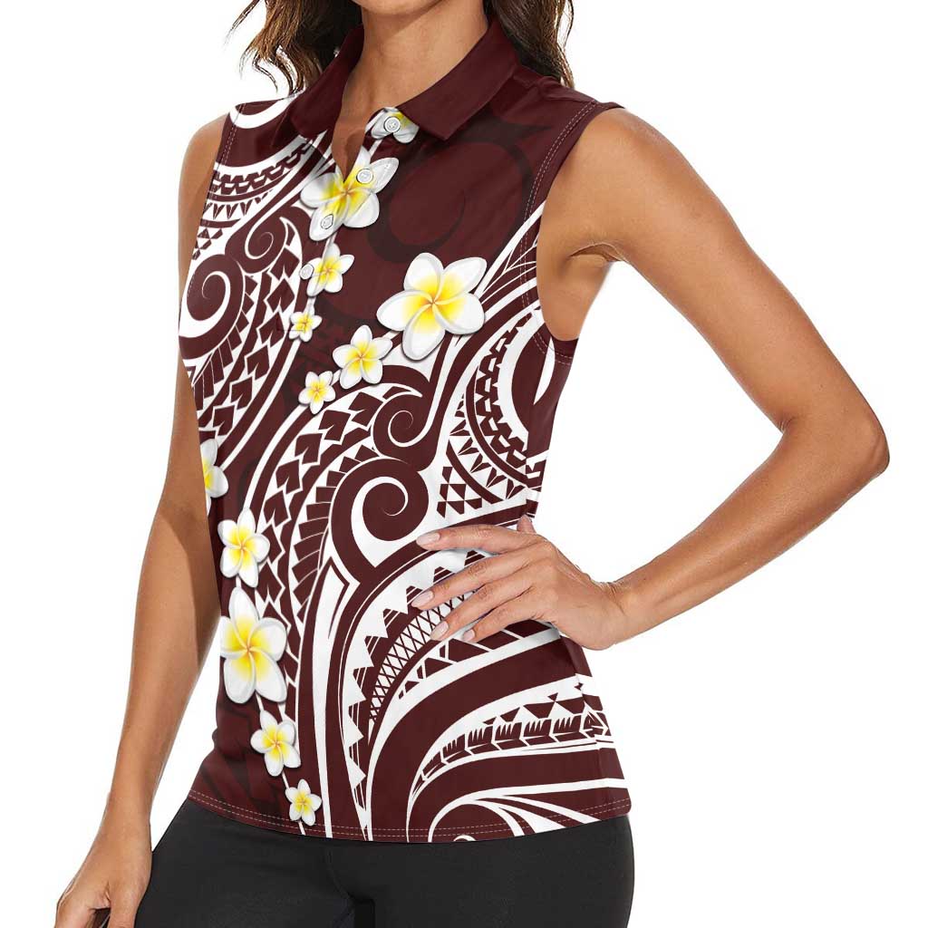 Plumeria With Oxblood Polynesian Tattoo Pattern Women Sleeveless Polo Shirt LT05 - Polynesian Pride