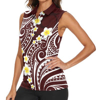 Plumeria With Oxblood Polynesian Tattoo Pattern Women Sleeveless Polo Shirt LT05 - Polynesian Pride