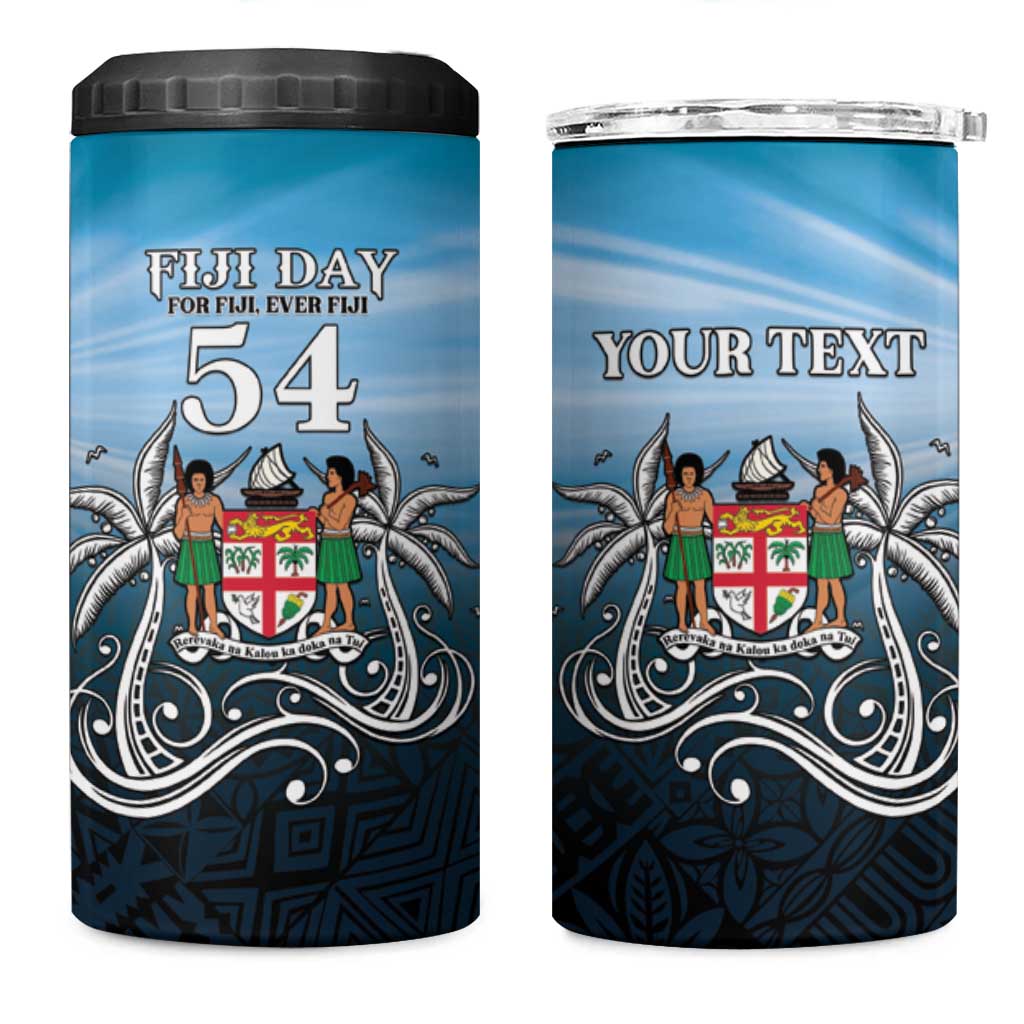 Personalised Happy 54th Fiji Day 4 in 1 Can Cooler Tumbler Forever Fiji With Tapa Tribal Pattern LT05 One Size: 16 oz Blue - Polynesian Pride