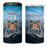 Personalised Happy 54th Fiji Day 4 in 1 Can Cooler Tumbler Forever Fiji With Tapa Tribal Pattern LT05 One Size: 16 oz Blue - Polynesian Pride