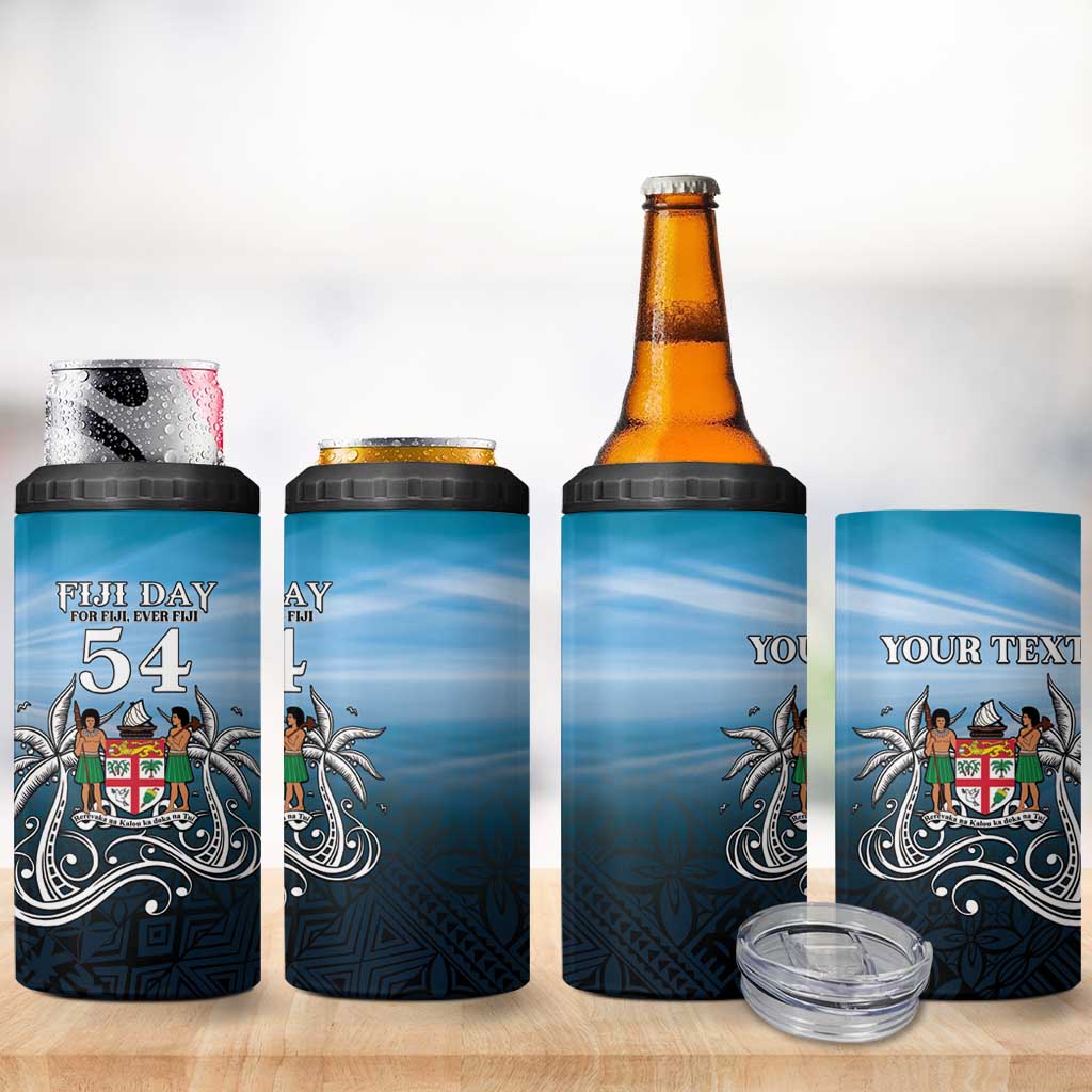 Personalised Happy 54th Fiji Day 4 in 1 Can Cooler Tumbler Forever Fiji With Tapa Tribal Pattern LT05 - Polynesian Pride