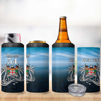 Personalised Happy 54th Fiji Day 4 in 1 Can Cooler Tumbler Forever Fiji With Tapa Tribal Pattern LT05 - Polynesian Pride