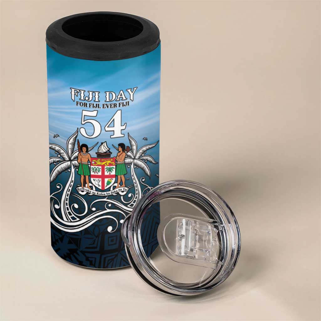 Personalised Happy 54th Fiji Day 4 in 1 Can Cooler Tumbler Forever Fiji With Tapa Tribal Pattern LT05 - Polynesian Pride