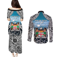Personalised Happy 54th Fiji Day Couples Matching Puletasi and Long Sleeve Button Shirt Forever Fiji With Tapa Tribal Pattern LT05 - Polynesian Pride