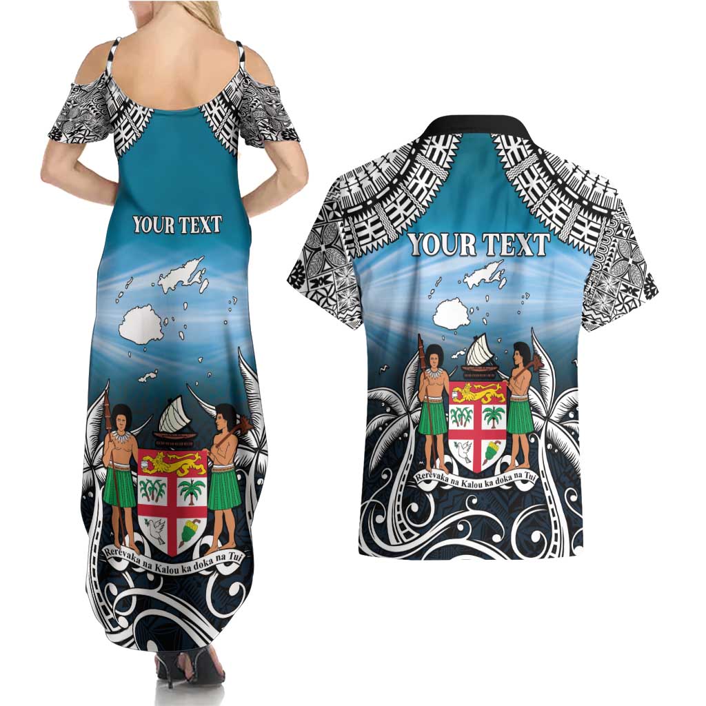 Personalised Happy 54th Fiji Day Couples Matching Summer Maxi Dress and Hawaiian Shirt Forever Fiji With Tapa Tribal Pattern LT05 - Polynesian Pride