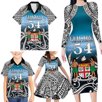 Personalised Happy 54th Fiji Day Family Matching Long Sleeve Bodycon Dress and Hawaiian Shirt Forever Fiji With Tapa Tribal Pattern LT05 - Polynesian Pride