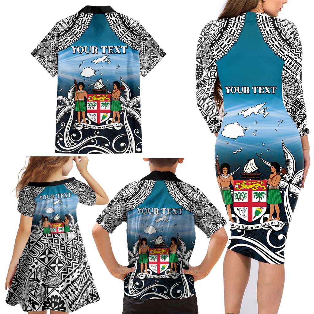 Personalised Happy 54th Fiji Day Family Matching Long Sleeve Bodycon Dress and Hawaiian Shirt Forever Fiji With Tapa Tribal Pattern LT05 - Polynesian Pride