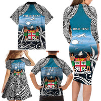Personalised Happy 54th Fiji Day Family Matching Long Sleeve Bodycon Dress and Hawaiian Shirt Forever Fiji With Tapa Tribal Pattern LT05 - Polynesian Pride