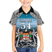 Personalised Happy 54th Fiji Day Family Matching Long Sleeve Bodycon Dress and Hawaiian Shirt Forever Fiji With Tapa Tribal Pattern LT05 Son's Shirt Blue - Polynesian Pride