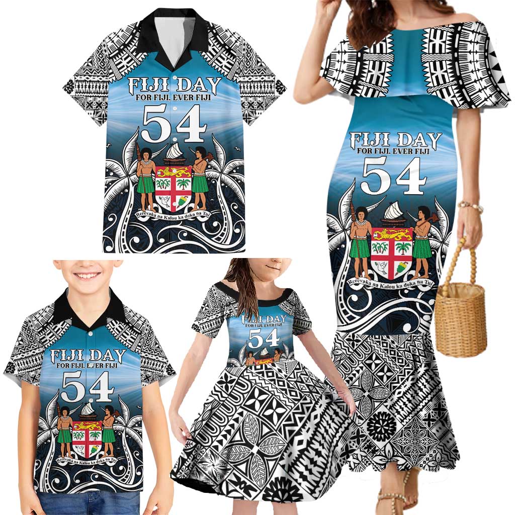 Personalised Happy 54th Fiji Day Family Matching Mermaid Dress and Hawaiian Shirt Forever Fiji With Tapa Tribal Pattern LT05 - Polynesian Pride