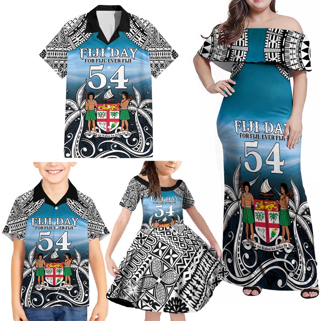 Personalised Happy 54th Fiji Day Family Matching Off Shoulder Maxi Dress and Hawaiian Shirt Forever Fiji With Tapa Tribal Pattern LT05 - Polynesian Pride