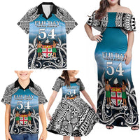 Personalised Happy 54th Fiji Day Family Matching Off Shoulder Maxi Dress and Hawaiian Shirt Forever Fiji With Tapa Tribal Pattern LT05 - Polynesian Pride