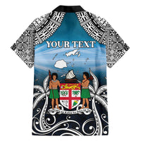 Personalised Happy 54th Fiji Day Family Matching Off Shoulder Short Dress and Hawaiian Shirt Forever Fiji With Tapa Tribal Pattern LT05 - Polynesian Pride