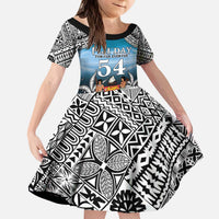 Personalised Happy 54th Fiji Day Family Matching Puletasi and Hawaiian Shirt Forever Fiji With Tapa Tribal Pattern LT05 Daughter's Dress Blue - Polynesian Pride