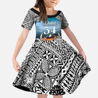 Personalised Happy 54th Fiji Day Family Matching Short Sleeve Bodycon Dress and Hawaiian Shirt Forever Fiji With Tapa Tribal Pattern LT05 Daughter's Dress Blue - Polynesian Pride