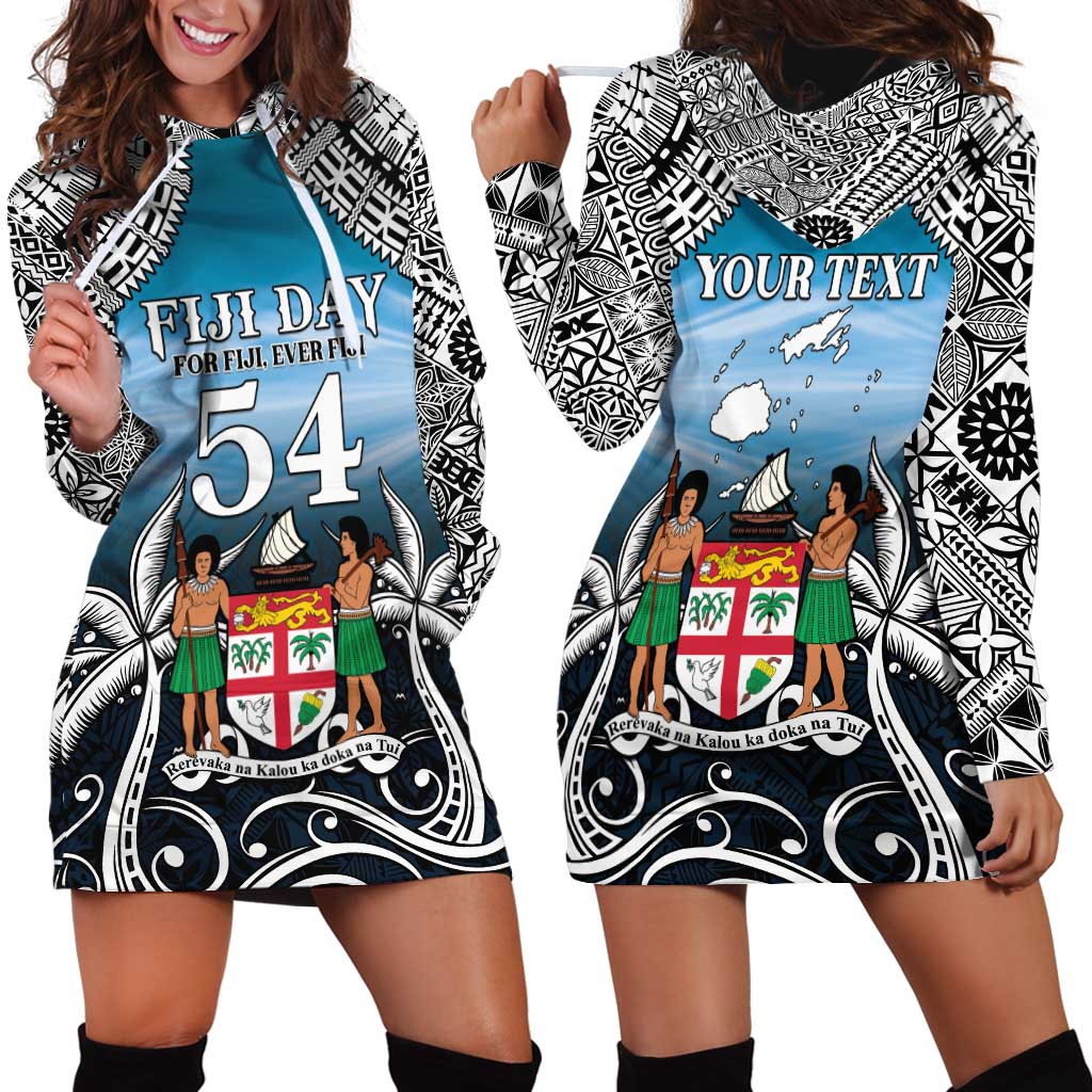 Personalised Happy 54th Fiji Day Hoodie Dress Forever Fiji With Tapa Tribal Pattern LT05 - Polynesian Pride