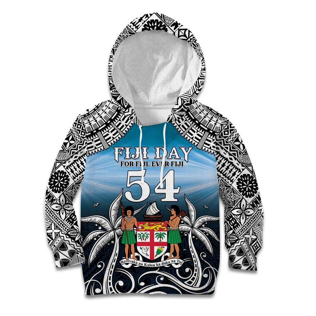 Personalised Happy 54th Fiji Day Kid Hoodie Forever Fiji With Tapa Tribal Pattern LT05 Hoodie Blue - Polynesian Pride