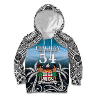 Personalised Happy 54th Fiji Day Kid Hoodie Forever Fiji With Tapa Tribal Pattern LT05 Hoodie Blue - Polynesian Pride