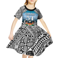 Personalised Happy 54th Fiji Day Kid Short Sleeve Dress Forever Fiji With Tapa Tribal Pattern LT05 - Polynesian Pride