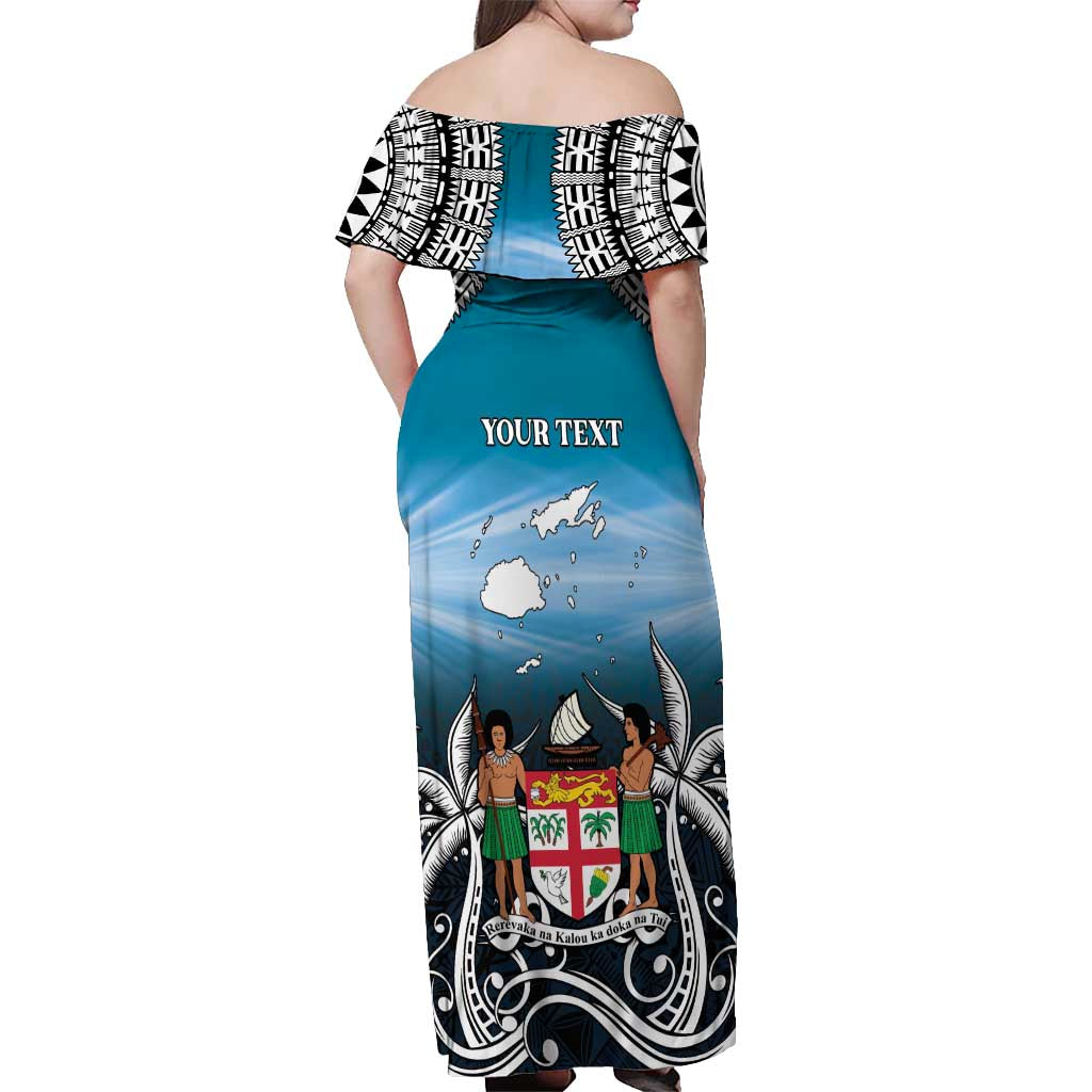 Personalised Happy 54th Fiji Day Off Shoulder Maxi Dress Forever Fiji With Tapa Tribal Pattern LT05 - Polynesian Pride