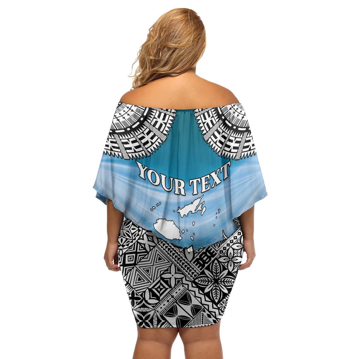 Personalised Happy 54th Fiji Day Off Shoulder Short Dress Forever Fiji With Tapa Tribal Pattern LT05 - Polynesian Pride