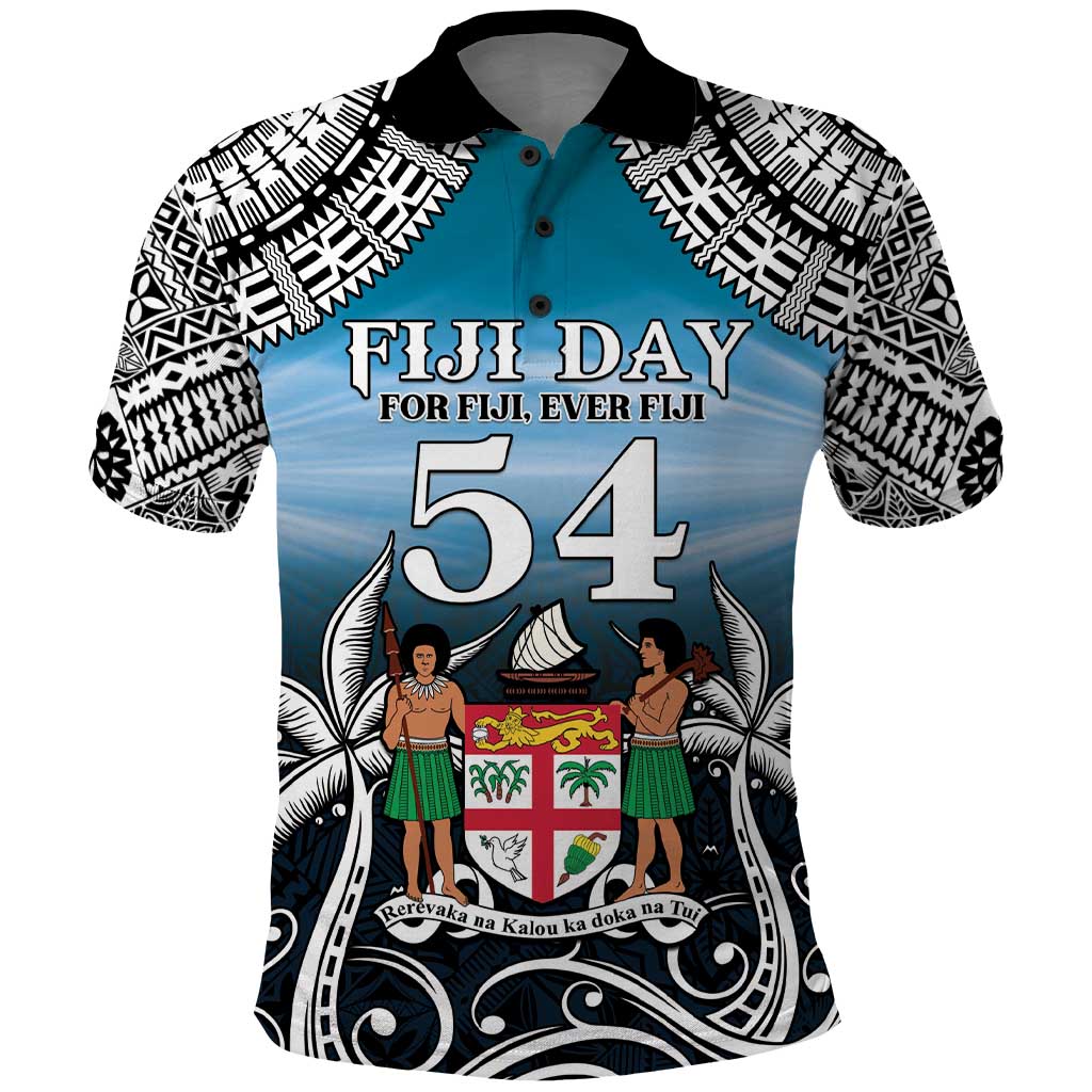 Personalised Happy 54th Fiji Day Polo Shirt Forever Fiji With Tapa Tribal Pattern LT05 Blue - Polynesian Pride