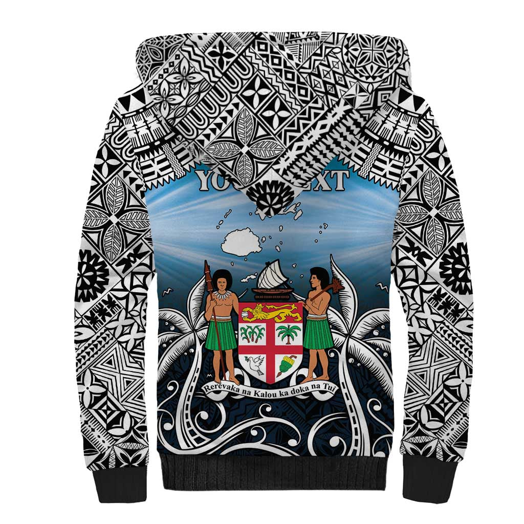 Personalised Happy 54th Fiji Day Sherpa Hoodie Forever Fiji With Tapa Tribal Pattern LT05 - Polynesian Pride