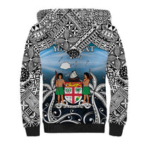 Personalised Happy 54th Fiji Day Sherpa Hoodie Forever Fiji With Tapa Tribal Pattern LT05 - Polynesian Pride